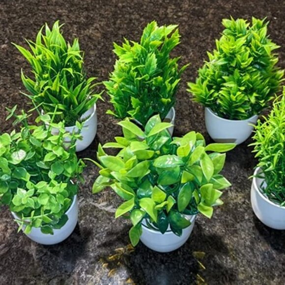 NEW 6-PCS Artificial Plant Small Fake Plant Greenery Potted Plant Indoor Faux - Picture 2 of 8